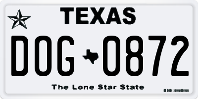 TX license plate DOG0872