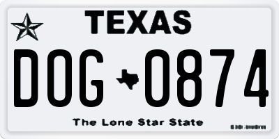 TX license plate DOG0874