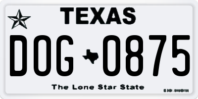 TX license plate DOG0875