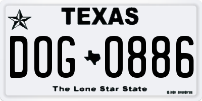 TX license plate DOG0886
