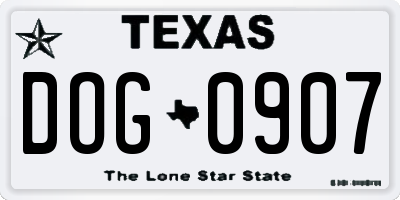 TX license plate DOG0907