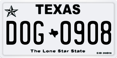 TX license plate DOG0908