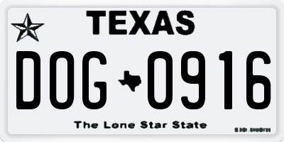TX license plate DOG0916