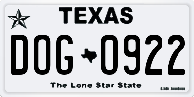 TX license plate DOG0922