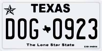 TX license plate DOG0923