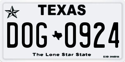 TX license plate DOG0924
