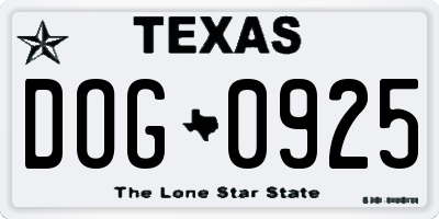 TX license plate DOG0925
