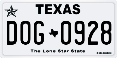 TX license plate DOG0928