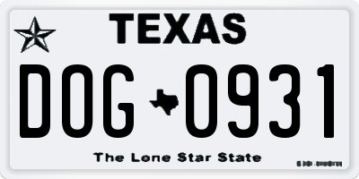 TX license plate DOG0931