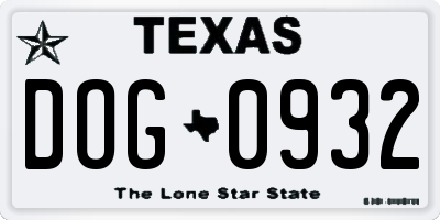 TX license plate DOG0932