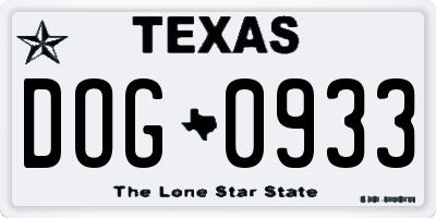 TX license plate DOG0933