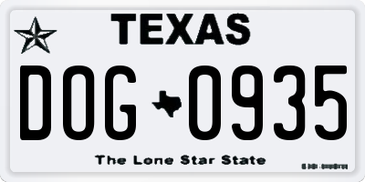 TX license plate DOG0935