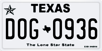 TX license plate DOG0936