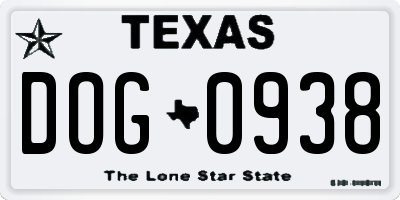 TX license plate DOG0938
