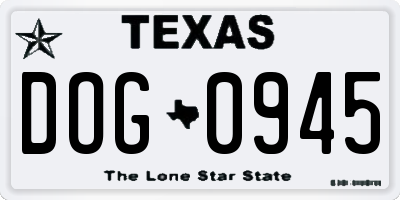 TX license plate DOG0945