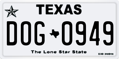 TX license plate DOG0949