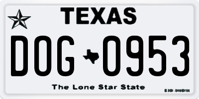 TX license plate DOG0953