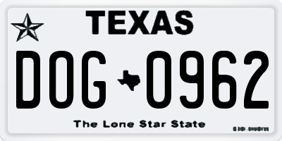 TX license plate DOG0962