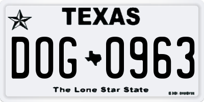 TX license plate DOG0963