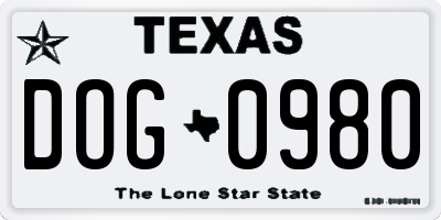 TX license plate DOG0980