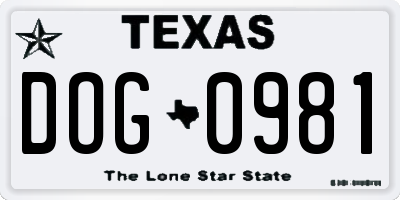 TX license plate DOG0981