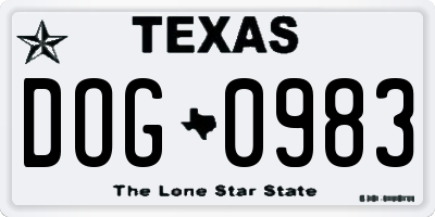 TX license plate DOG0983