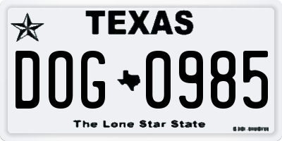 TX license plate DOG0985