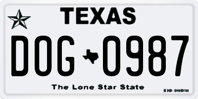 TX license plate DOG0987