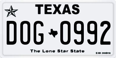 TX license plate DOG0992
