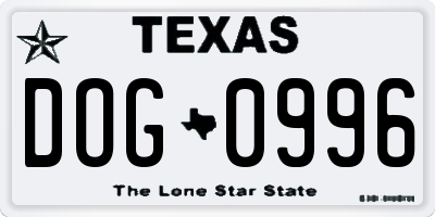 TX license plate DOG0996