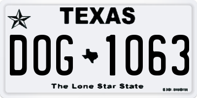 TX license plate DOG1063