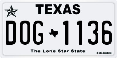TX license plate DOG1136