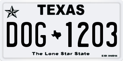 TX license plate DOG1203