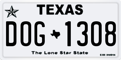 TX license plate DOG1308