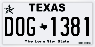 TX license plate DOG1381