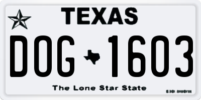 TX license plate DOG1603