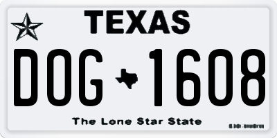 TX license plate DOG1608