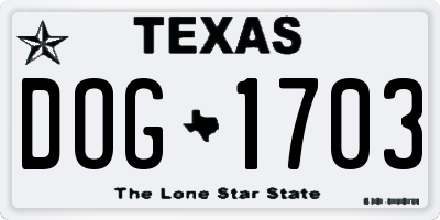 TX license plate DOG1703