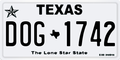 TX license plate DOG1742