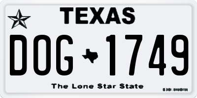 TX license plate DOG1749