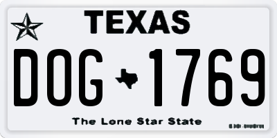 TX license plate DOG1769