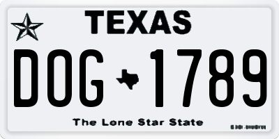 TX license plate DOG1789