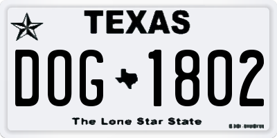TX license plate DOG1802