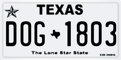 TX license plate DOG1803