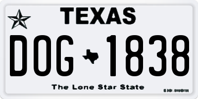 TX license plate DOG1838