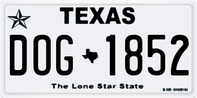 TX license plate DOG1852