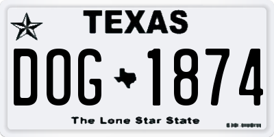 TX license plate DOG1874