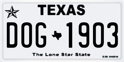 TX license plate DOG1903