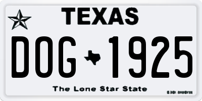 TX license plate DOG1925