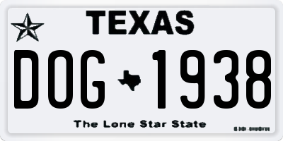TX license plate DOG1938